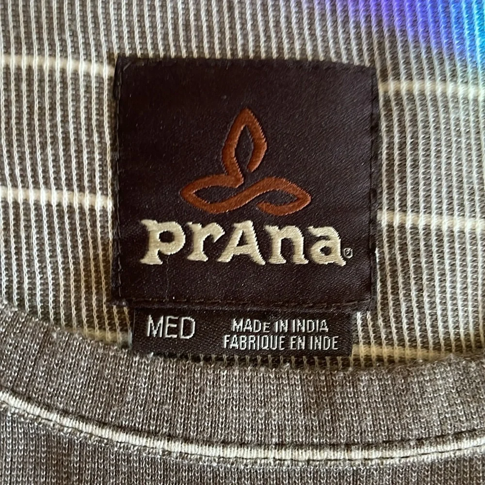 PRANA Keller Organic Cotton Shirt Men’s M Brown/Striped Long Sleeve Crewneck